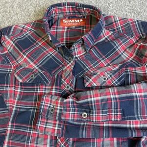 Simms‎ Gallatin Flannel Fishing Womens XS Red Blue Plaid Button Down Long Sleeve